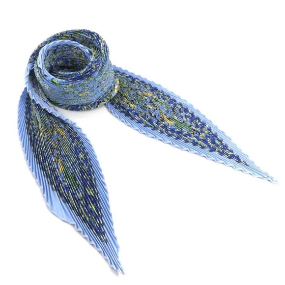HERMES Pleated Scarf Blue/Multicolor Silk - e60385a - Picture 1 of 10